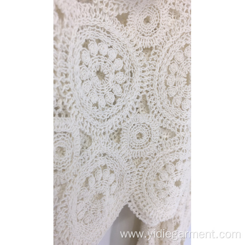 Ladies' Tops Cream Long Sleeve Crochet Crop Top Manufactory